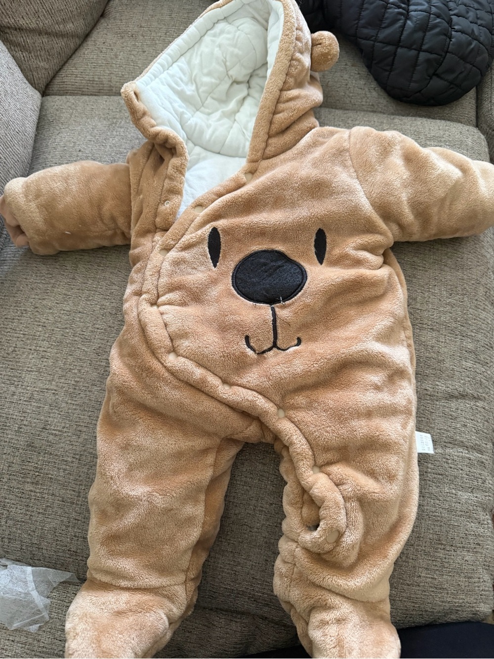 Plush Bear Footed One-Piece Snowsuit - Tan a